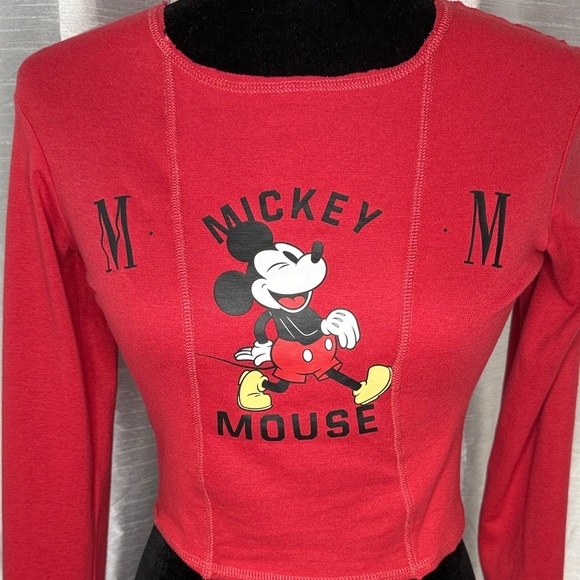 Disney Mickey Mouse Red Long Sleeve Raw Hem Graphic Front Long Sleeve Women’s XS - Picture 1 of 6